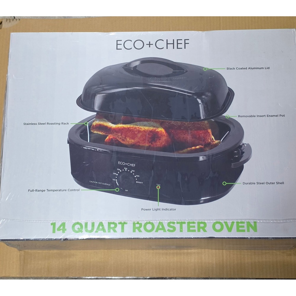 ECO+CHEF 14 Quart Roaster Oven 14QT Black NEW Electric Turkey Roaster